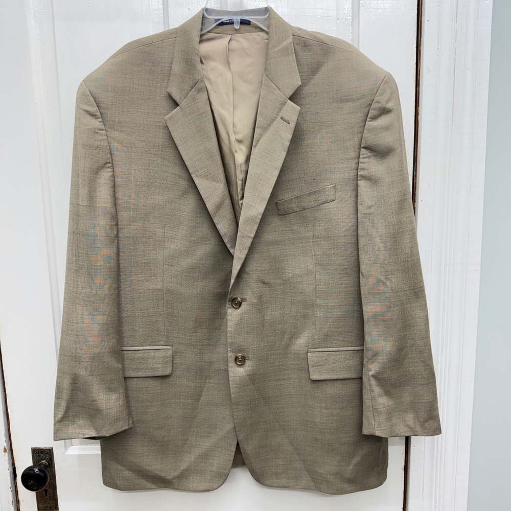 Chaps Ralph Lauren Mens Tan Plaid Two Button Blazer Sport Coat Glen Plaid 44R